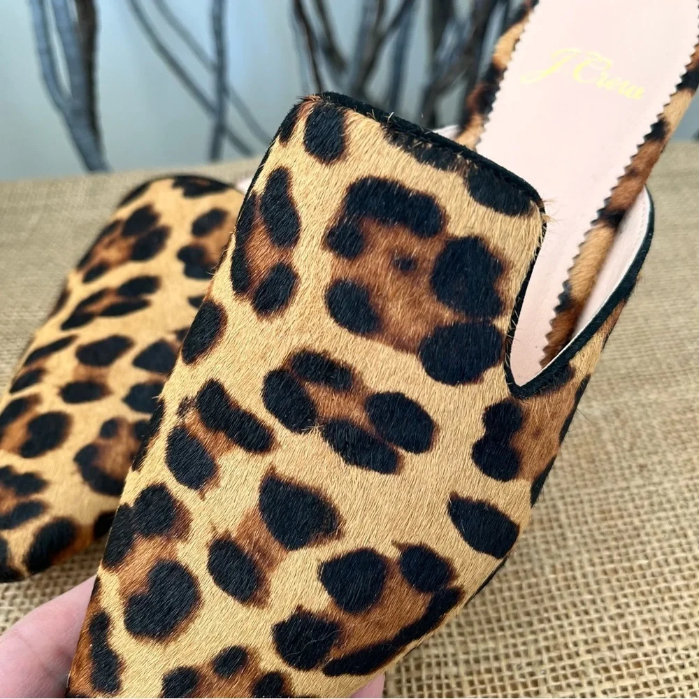 J. Crew Leopard Calf Hair Pointed Toe Flat Slides Size 5.5